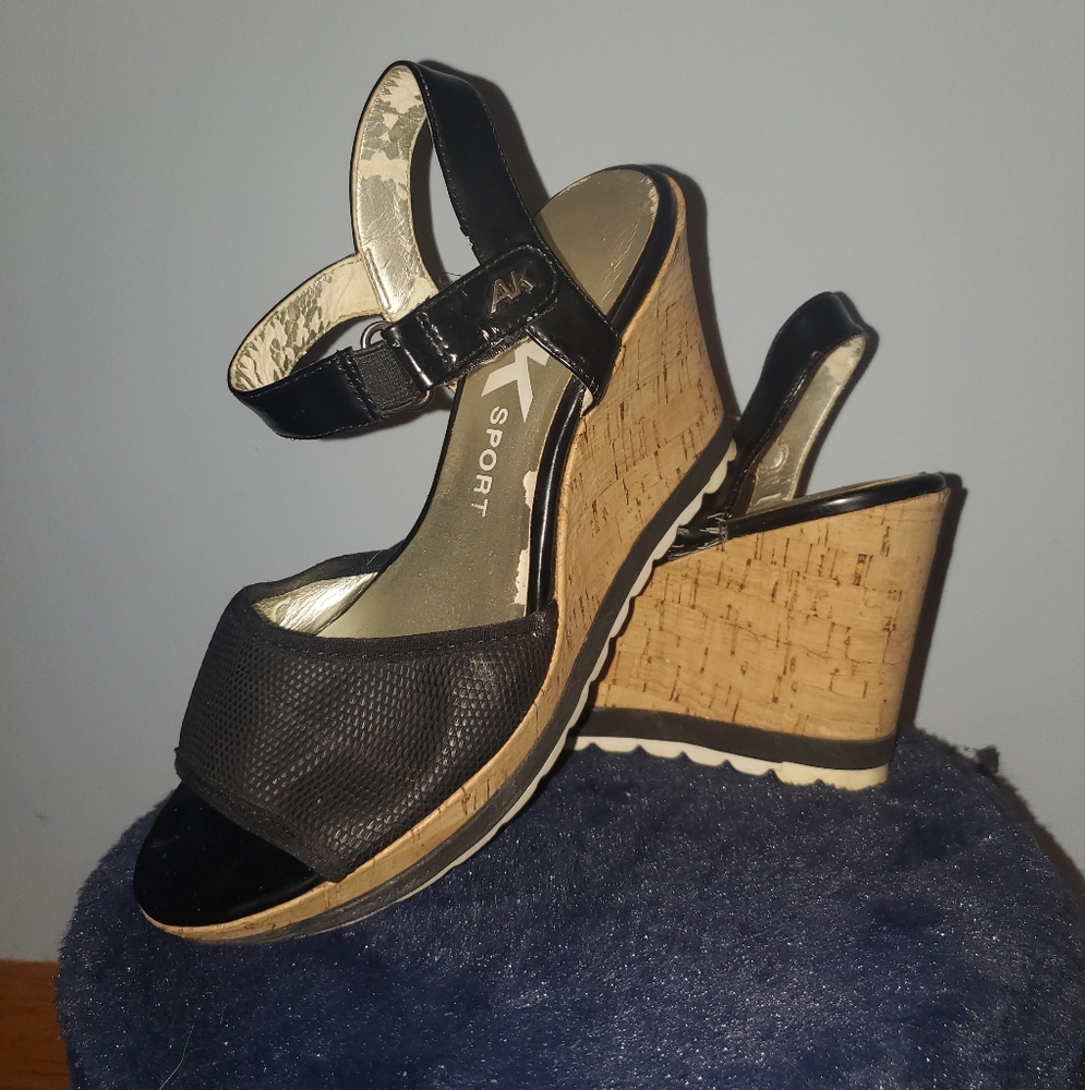 Women's Black Cork Wedge Sandals